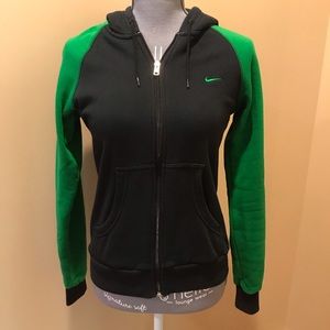 Navy and green Nike zip up cotton jacket.